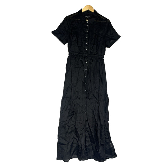 J Crew Cerise Shirt Dress in Ramie Size 12 Black Midi Ramie Lightweight Classic - Picture 1 of 12